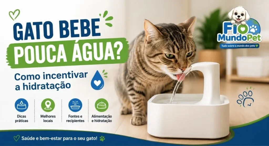 Gato bebendo água em uma fonte para pets