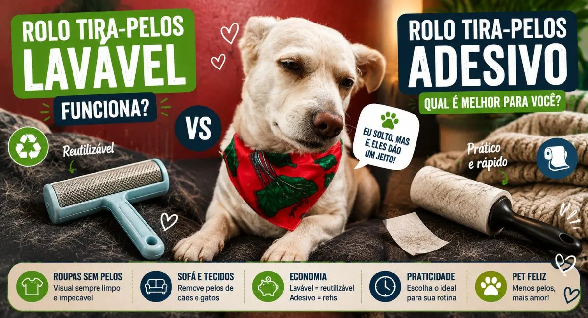Rolo tira-pelos lavável funciona ou adesivo é melhor