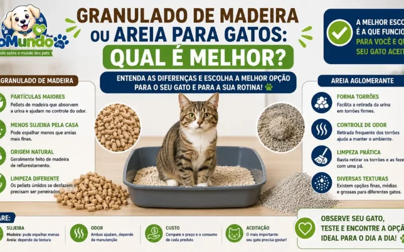 Granulado de madeira ou areia para gatos: qual é melhor